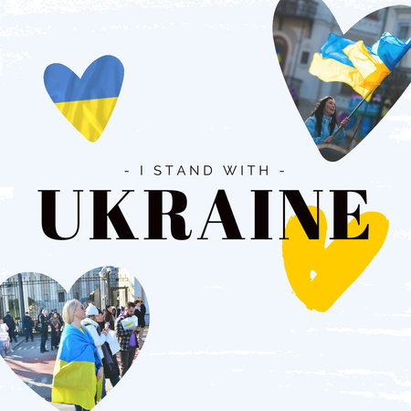 ウクライナとの心からの連帯を表す旗を振る Instagramデザインテンプレート