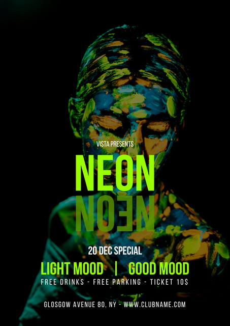 Bright Neon Party Announcement Poster A3 Tasarım Şablonu