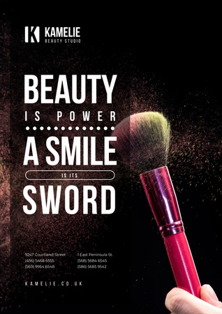 Beauty Quote with Brush and Face Powder Poster Πρότυπο σχεδίασης