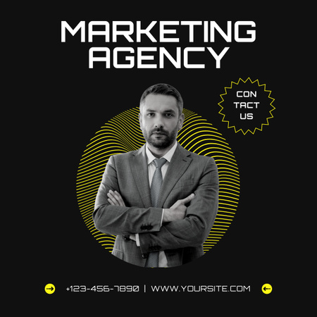 Minimalist and Stylish Offer of Marketing Agency on Black LinkedIn post tervezősablon
