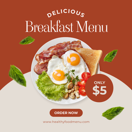 Breakfast Menu Offer with Eggs and Bacon Instagram Tasarım Şablonu