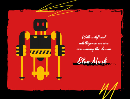 怖いロボットのイラストと引用 Postcard 4.2x5.5inデザインテンプレート