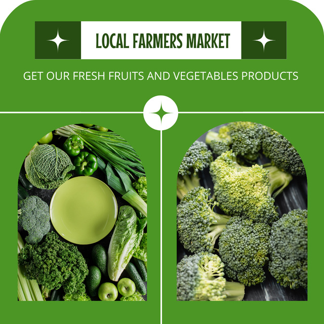 Collage with Fresh Green Vegetables from Local Farmers Market Instagram AD Design Template