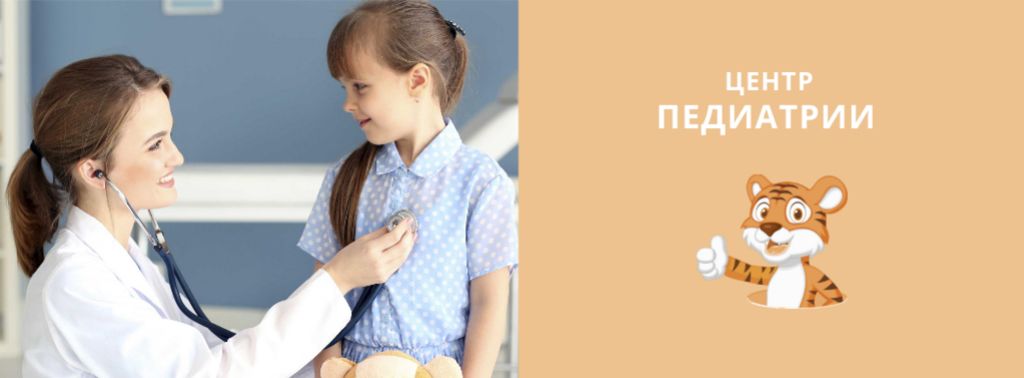 Children's Hospital Ad Pediatrician Examining Child Facebook cover Design Template
