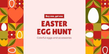 Easter Egg Hunt Promo with Bright Ornament Twitter Design Template