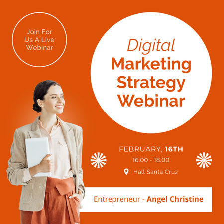 Digital Marketing Strategy Course on Orange LinkedIn post Design Template