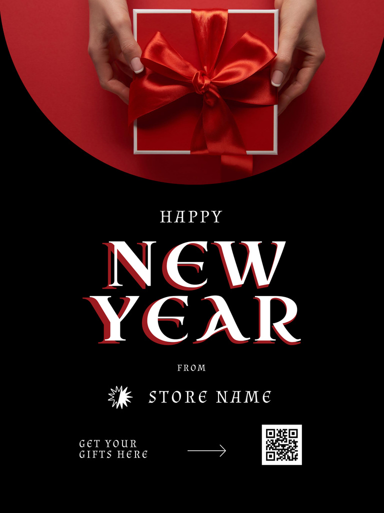 New Year Sale Offer with Elegant Red Gift Poster US tervezősablon