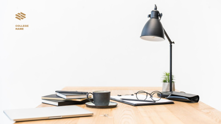 Plantilla de diseño de Notebooks and Lamp on Desk Zoom Background 