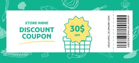Food Shop Discount With Cart Coupon 3.75x8.25in Design Template