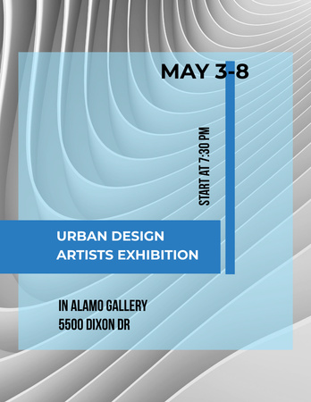 Urban Design Artists Exhibition Ad with White Abstract Waves Flyer 8.5x11in Modelo de Design