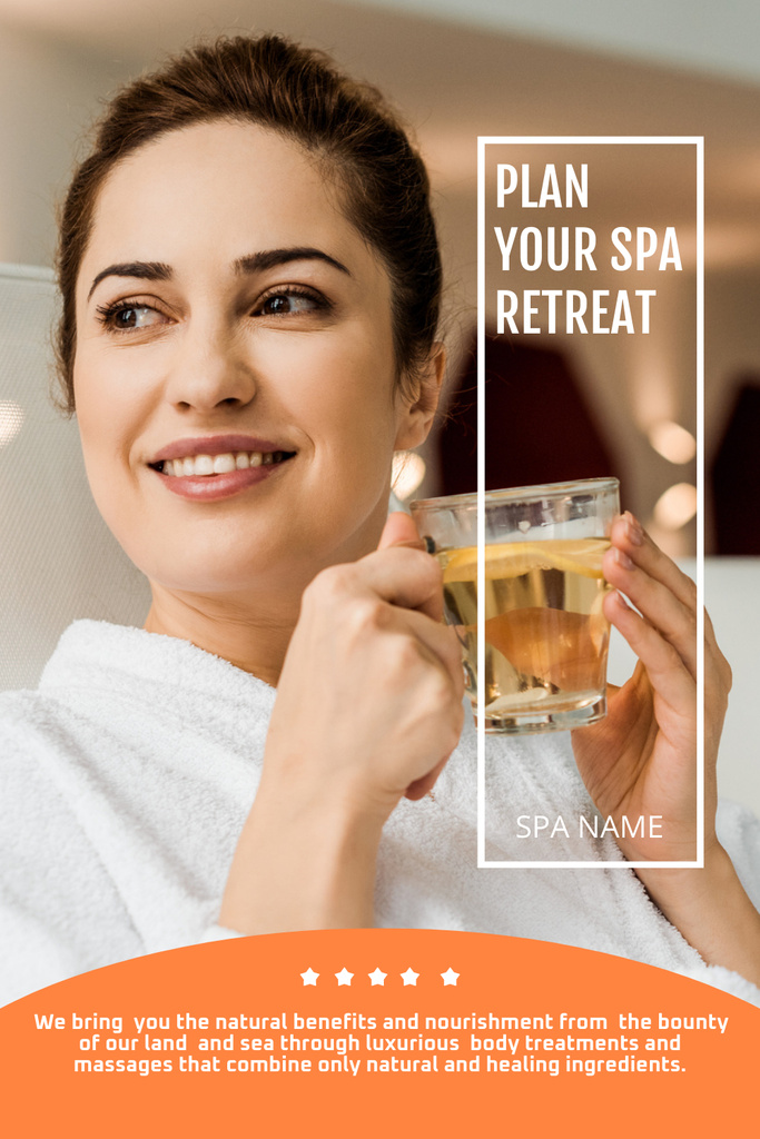 Template di design Woman Drinking Tea for Spa Reatreat Ad Pinterest