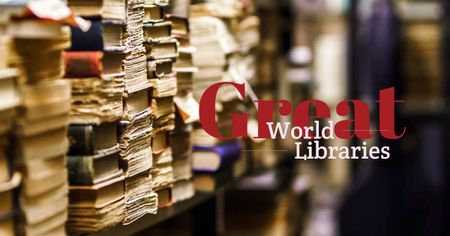 Plantilla de diseño de bibliotecas del mundo anuncio con libros antiguos en estante Facebook AD 