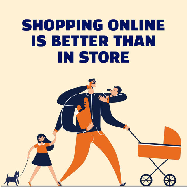 Online Shopping Ad with Family Animated Post Tasarım Şablonu