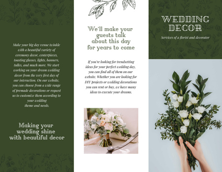 Wedding Decor Offer with Bouquet of Tender Flowers Brochure 8.5x11in Z-fold Design Template