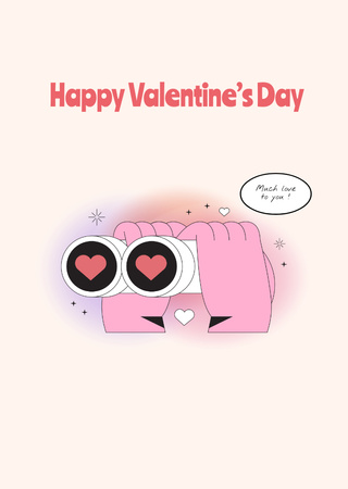 Cute Valentine's Day Holiday Greeting with Binoculars Postcard A6 Vertical Design Template