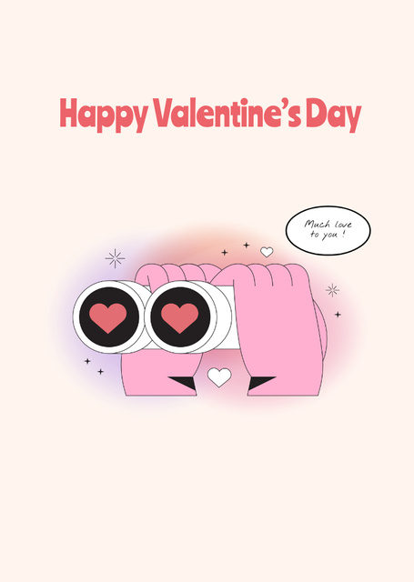 Template di design Cute Valentine's Day Holiday Greeting with Binoculars Postcard A6 Vertical