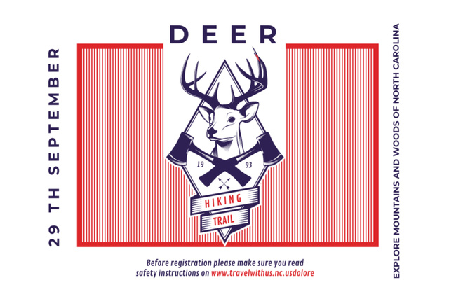 Hiking Trail Promotion with Sketch of Deer And Axes Flyer 4x6in Horizontal Design Template