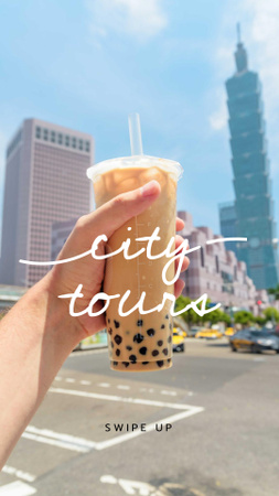 City Walk with Bubble tea Instagram Story Design Template