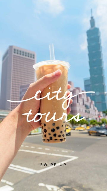 City Walk with Bubble tea Instagram Story – шаблон для дизайну