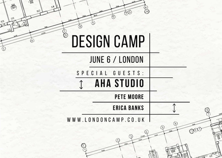 Design camp announcement on blueprint Postcard tervezősablon