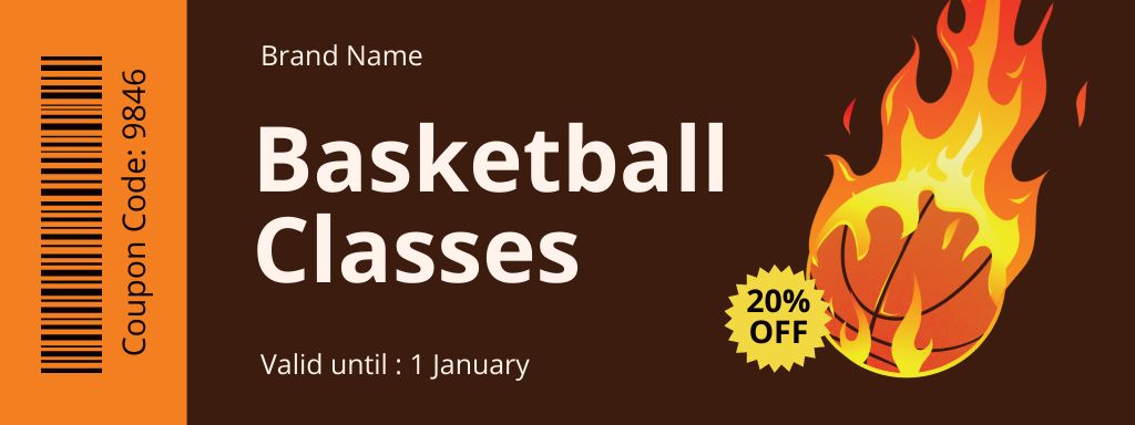 Basketball School Trainings Voucher Ad with Burning Sports Ball Coupon – шаблон для дизайна