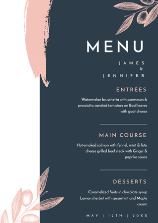 Wedding Food List with Painted Elements Menu Design Template