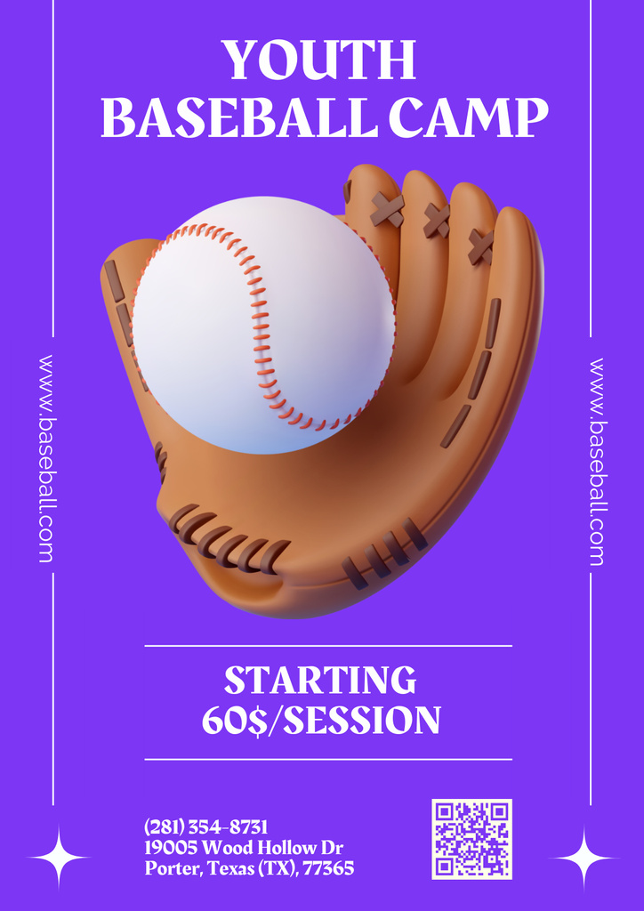 Youth Baseball Sport Camp Ad Poster Design Template
