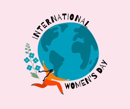 International Women's Day Greeting with Illustration of Planet Facebook Design Template