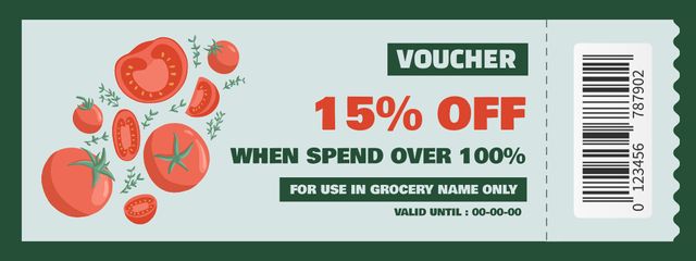 Grocery Store Voucher With Illustrated Tomatoes Coupon Design Template