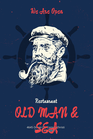 Designvorlage Sea restaurant Ad with Old Man für Pinterest