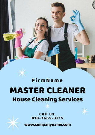 Cleaning Service Ad with Smiling Team Flyer A7 Design Template