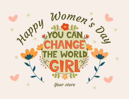 Designvorlage Women's Day Greeting with Inspirational Phrase für Thank You Card 5.5x4in Horizontal