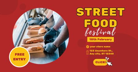 Street Food Festival Announcement with Delicious Hot Dogs Facebook AD Design Template