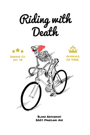 Cycling Event with Skeleton Riding on Bicycle Flyer 4x6in Design Template