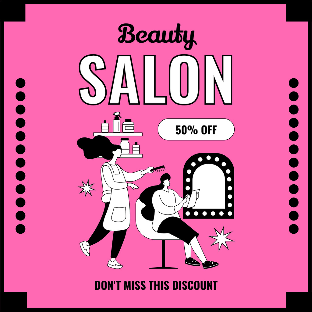 Offer of Services of Beauty Salon on Pink Instagram Design Template