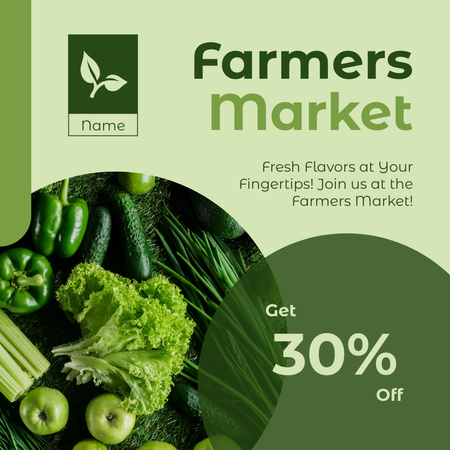 Market'te Çiftlik Sebzeleri ve Yeşilliklerde İndirim Instagram Tasarım Şablonu