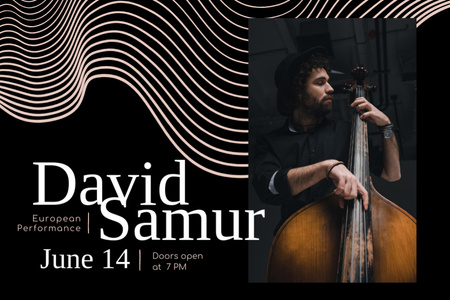 Awesome Music Concert Announcement with Double Bass Player Flyer 4x6in Horizontal Design Template
