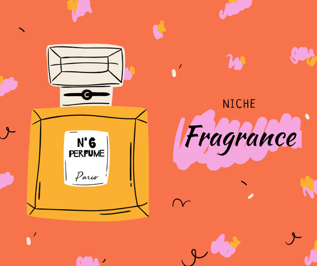 Beauty Ad with Perfume Bottle illustration Facebook Modelo de Design