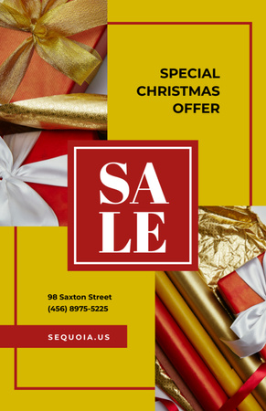Christmas Sale Offer Gifts Bows and Wrapping Invitation 5.5x8.5in Design Template
