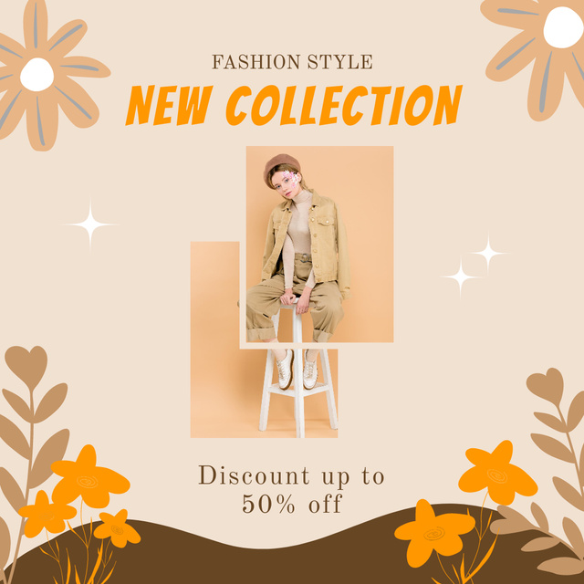 Female Fashion Clothes Sale with Woman in Beret Instagram Design Template