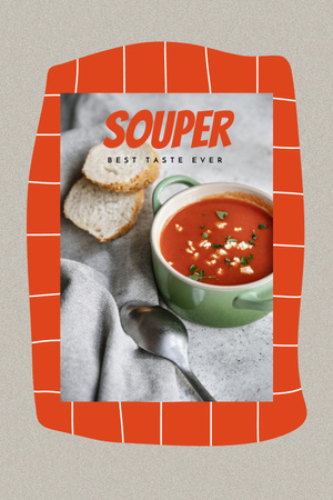 Platilla de diseño Delicious Red Soup with Bread Pinterest