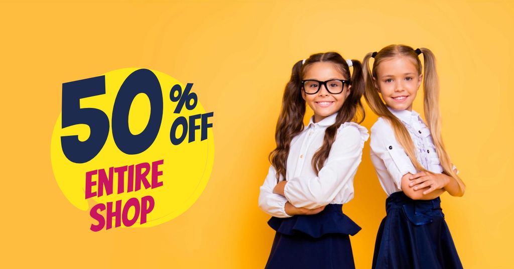 Shop Discount Offer with Girls in Uniform Facebook AD Šablona návrhu