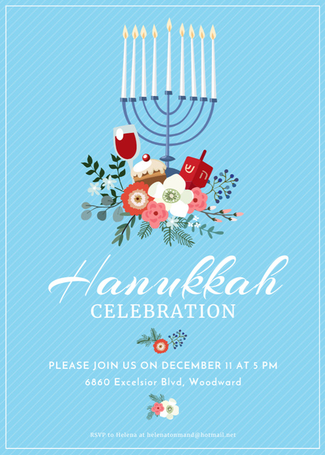 Hanukkah Celebration with Menorah on Blue Invitationデザインテンプレート