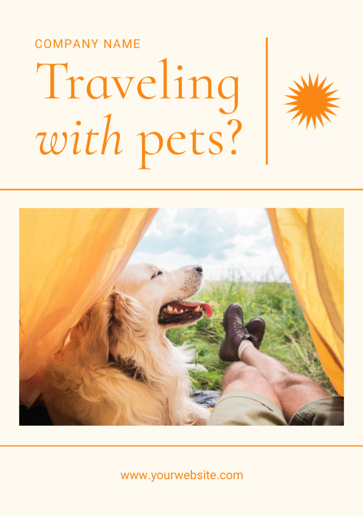 Cute Golden Retriever Dog in Tent Flyer A5 Design Template