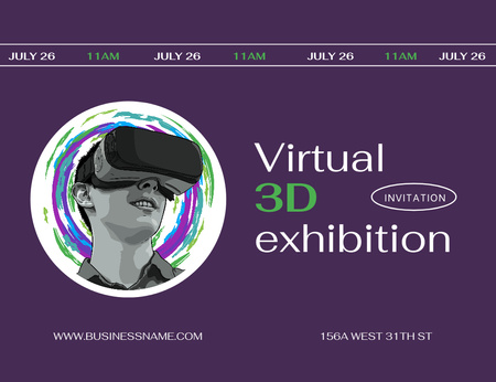 Designvorlage Virtuelle Ausstellungsanzeige auf Purple für Invitation 13.9x10.7cm Horizontal
