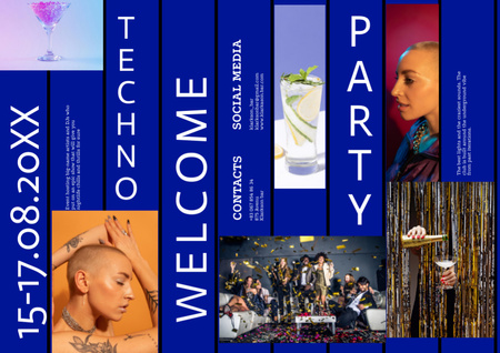 Techno Disco Party Announcement with Stylish People Brochure Design Template
