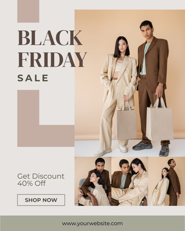 Black Friday Sale with Fashionable Young Couple Instagram Post Vertical Design Template