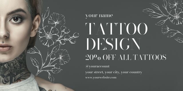 Modèle de visuel Tattoo Design With Discount And Florals Sketch - Twitter