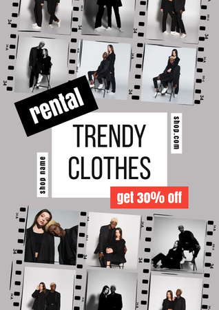Trendy kiralık giysiler gri kolaj Poster Tasarım Şablonu