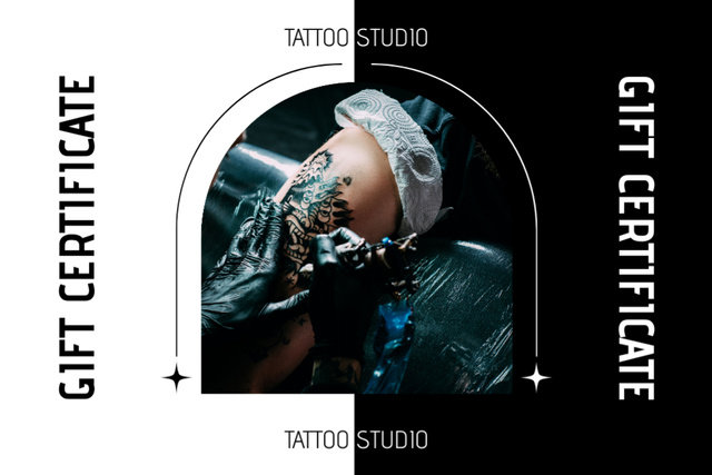 Designvorlage Tattoo Studio Service Offer With Artwork On Skin für Gift Certificate